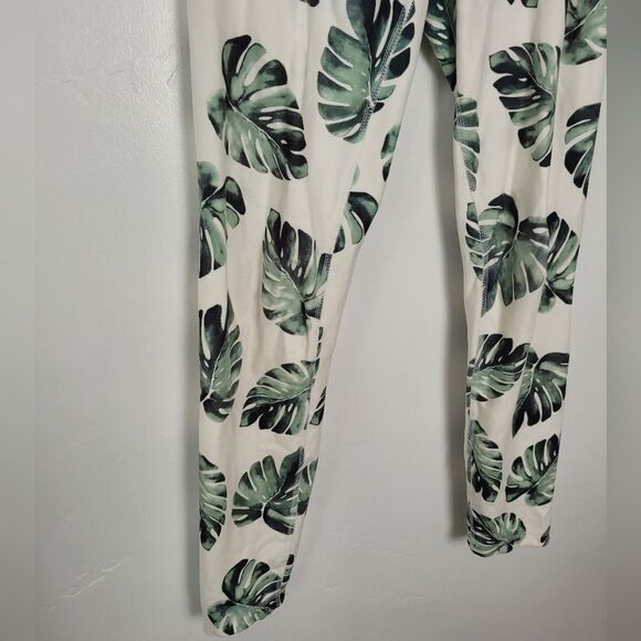 Wildfox Sweat Leggings Green Palm Print High Waist Sportswear Gym Workout Small - Picture 3 of 8
